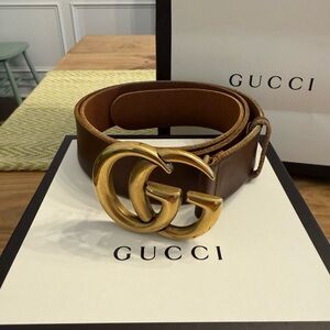 Gucci Dark Brown Belt with Gold GG Buckle